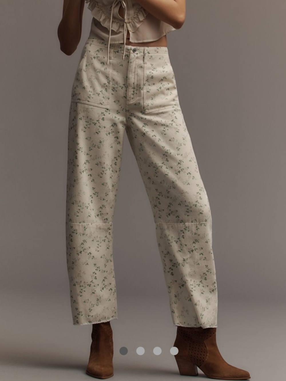 High-Rise Barrel Jeans in Cream Floral